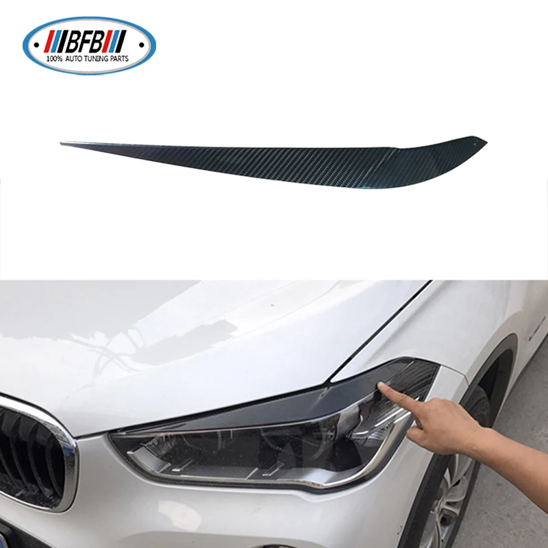 BFB 2PCS F48 Dry Carbon Headlight Front Lamp Eyebrows Eyelips Cover Trim For BMW X Series X1 2016-2018