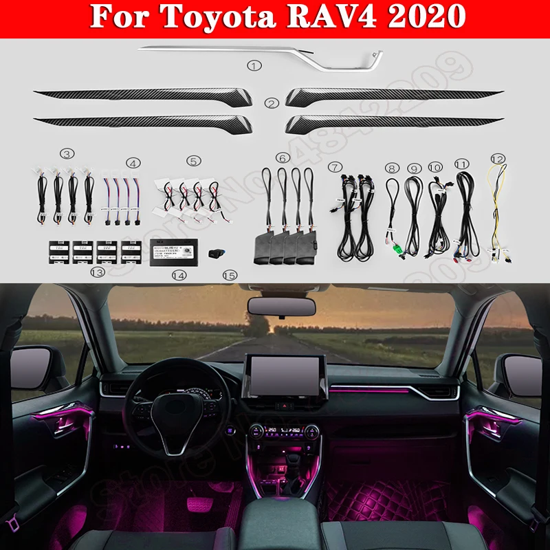 Car Ambient Light For Toyota RAV4 2020 Button And App Control Auto Decorative LED 64 colors Atmosphere Lamp illuminated Strip