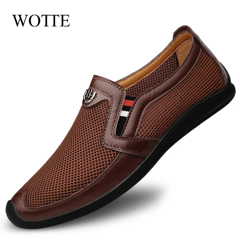 2021 Genuine Leather Loafers Men Luxury Brand Rubber Casual  Men Shoes Slip on Breathable Flats Driving Shoes Mens Big Size