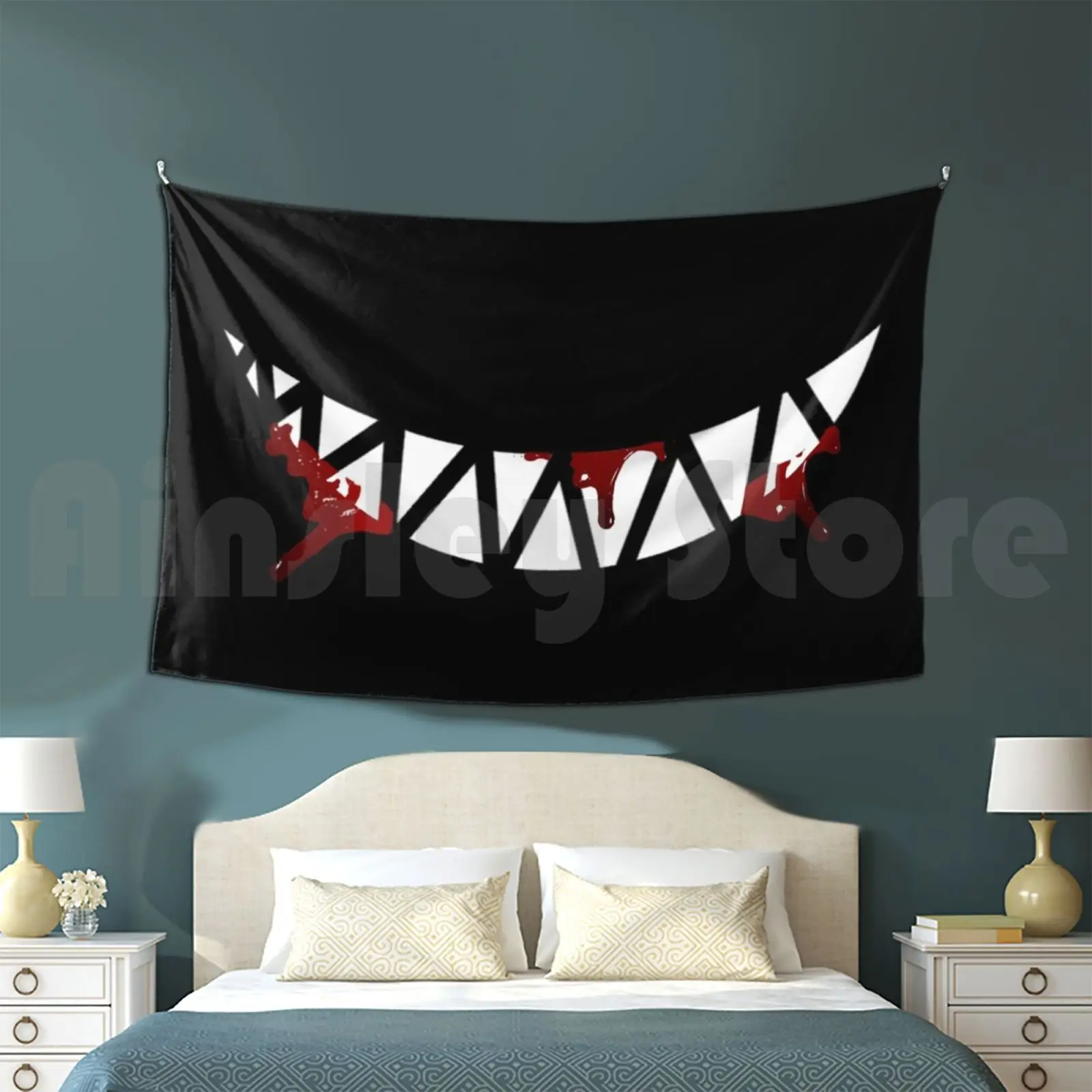 Bloody Teeth Tapestry Living Room Bedroom Blood Teeth Smile Evil