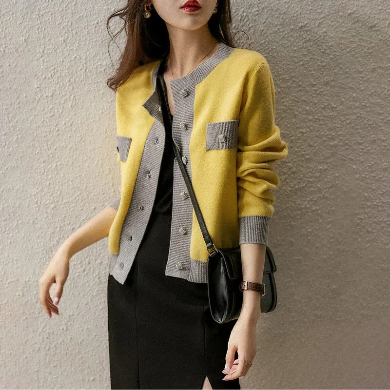 

Early autumn top lazy wool and cashmere contrast knitted cardigan V-Neck Regular COTTON Button Solid vintage sweater