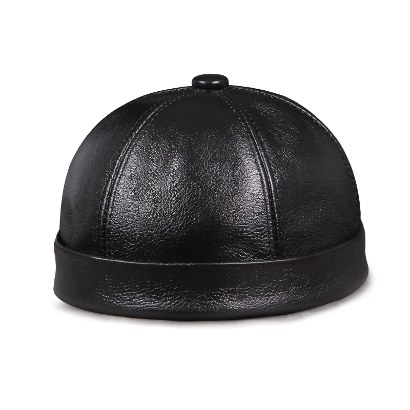 Spring/Winter Women Genuine Leather Retro Watermelon Thin Beanie Hats Male Casual Caps Female Black/Red Boonie Hat Bonnet Mujer