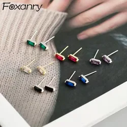 FOXANRY Prevent Allergy Silver Color Stud Earrings for Women Trendy Elegant Charm Sparkling Colorful Zircon Party Jewelry