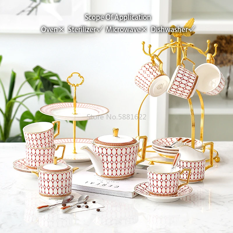 Nordic Bone China Coffee Set Gold Inlay Porcelain Tea Set Luxury Pot Cup Advanced Ceramic Mug Sugar Bowl Creamer Teapot Milk Jug