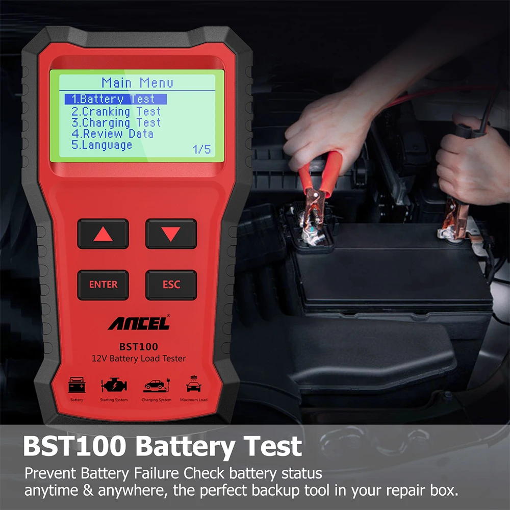 ANCEL BST100 Battery Tester 12V Car Analyzer 2000CCA BCI Battery Charging Cranking Test Charger Circuit Load Tools OBD2 Diagnose