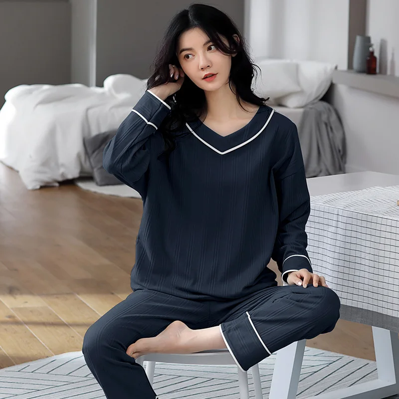 100 KG Wear Women Pajamas Set New Long Sleeve Pant Two Piece Sleepwear Suit Autumn Winter Cotton Nightwear Pijama Feminino 5XL