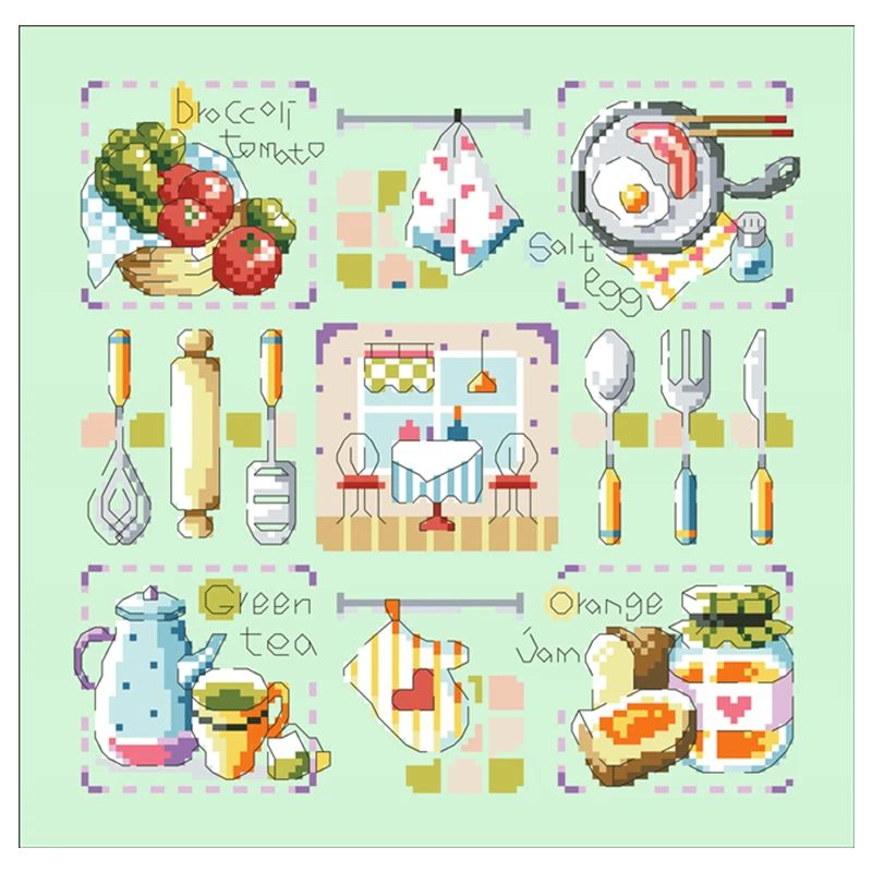 Enjoy food cross stitch kits cartoon bread jam embroidery needlework sets 18ct 14ct 11ct light green cloth DIY handmade