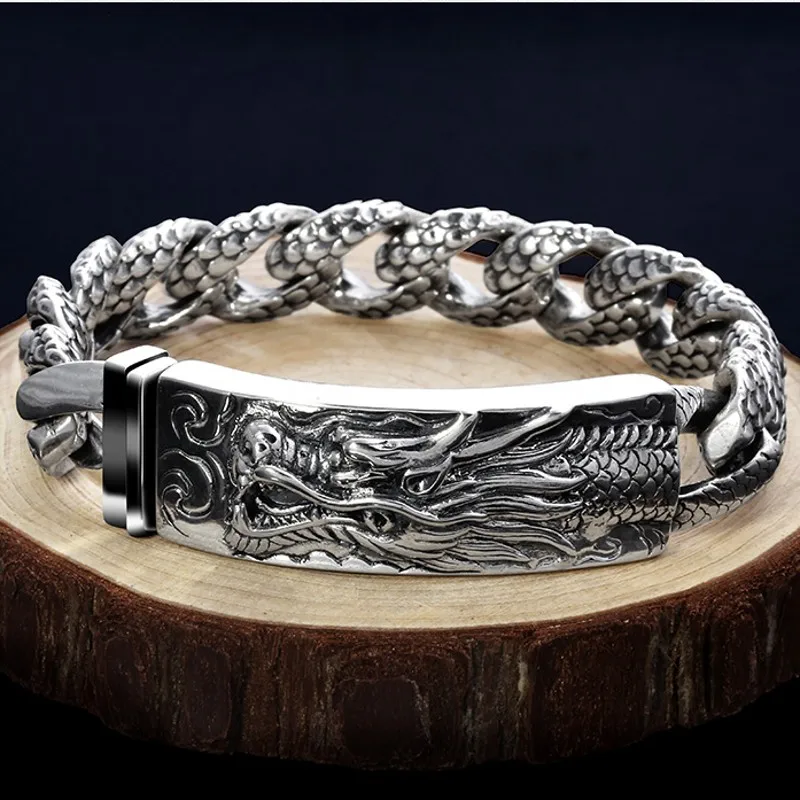 2020 new real solid S925 silver bracelet for men retro Thai silver domineering personality punk phoenix dragon men bracelet