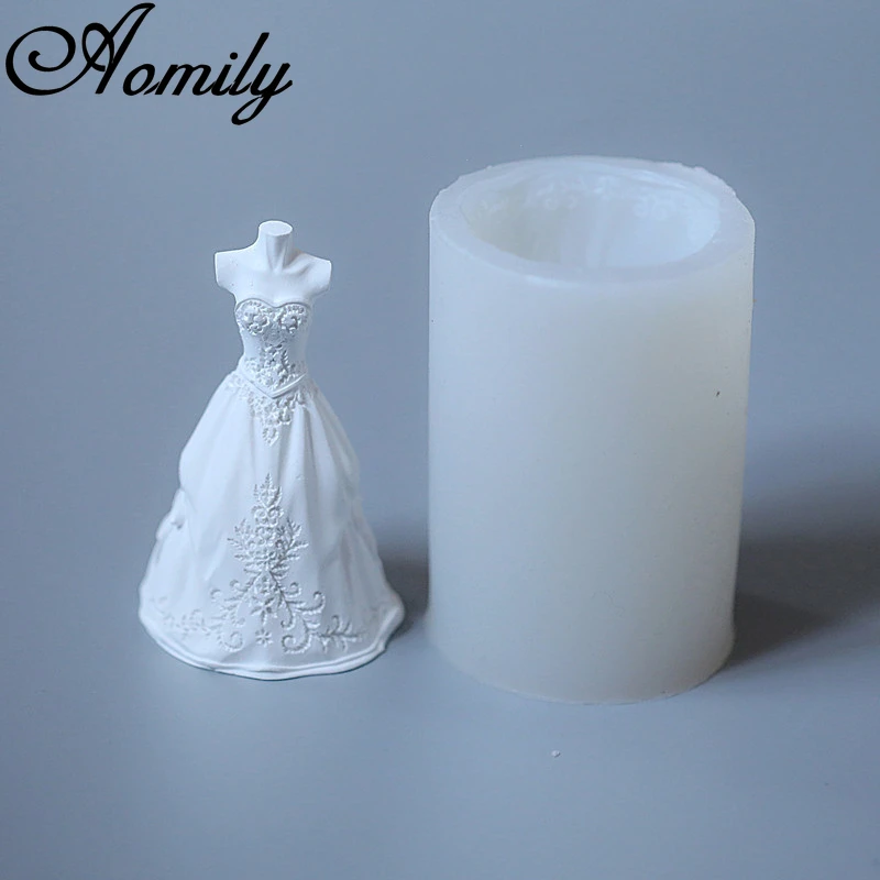 Aomily 3D Wedding Dress Shape Silicone Molds Cake Chocolate Mold Wedding Cake Decorating Tools Fondant Sugarcraft Soap Mould