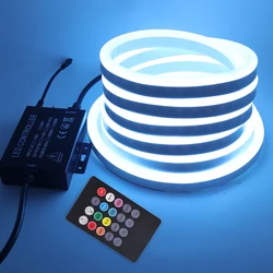 220V 5050 RGB Neon LED Strip Light Music kompatybilny z Bluetooth zdalny sznur oświetleniowy elastyczna taśma wodoodporna zewnętrzna dekoracja wnętrz