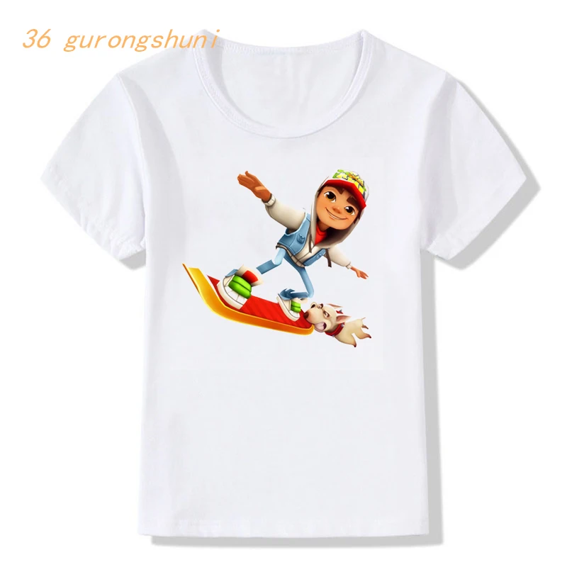 Engraçado quente subway surfers jogos meninas camisetas gráficas crianças roupas menino dos desenhos animados t camisa crianças roupas meninos verão camiseta