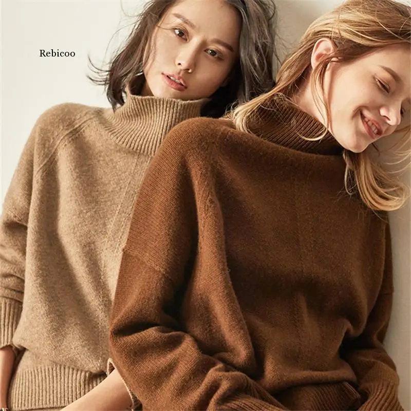 

Autumn Winter New Cashmere Sweater Women Knit Sweater Fashion Turtleneck Sweater Women Loose Pullover Sweater
