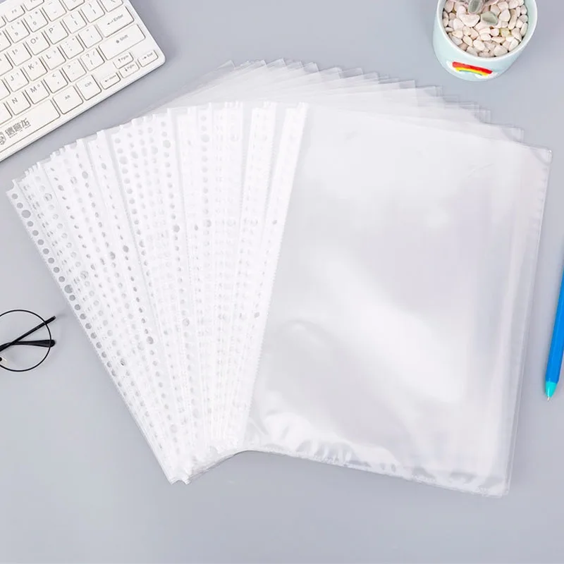 50pcs/pack A5 A4 Binder Index Page 20/30 Holes Protectors Transparent PVC Bag Portable File Folder Clear File Bag For Documents