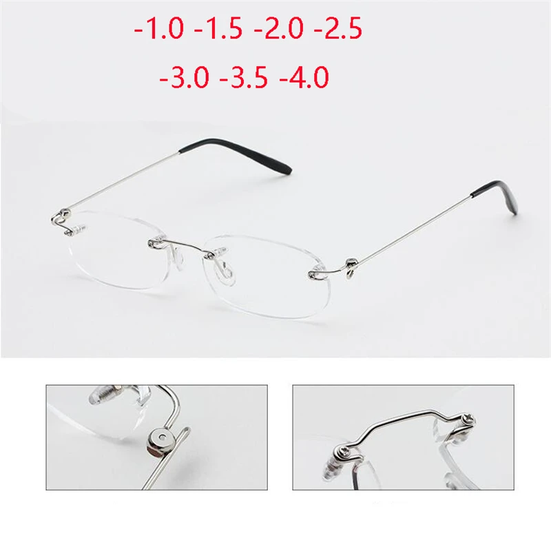 Frameless Nearsighted Glasses Finished Women Men Metal Leg Rimless Square Diopter Eyeglasses  -1.0 -1.5 -2.0 -2.5 -3.0 -3.5 -4.0