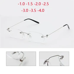 Frameless Nearsighted Glasses Finished Women Men Metal Leg Rimless Square Diopter Eyeglasses  -1.0 -1.5 -2.0 -2.5 -3.0 -3.5 -4.0