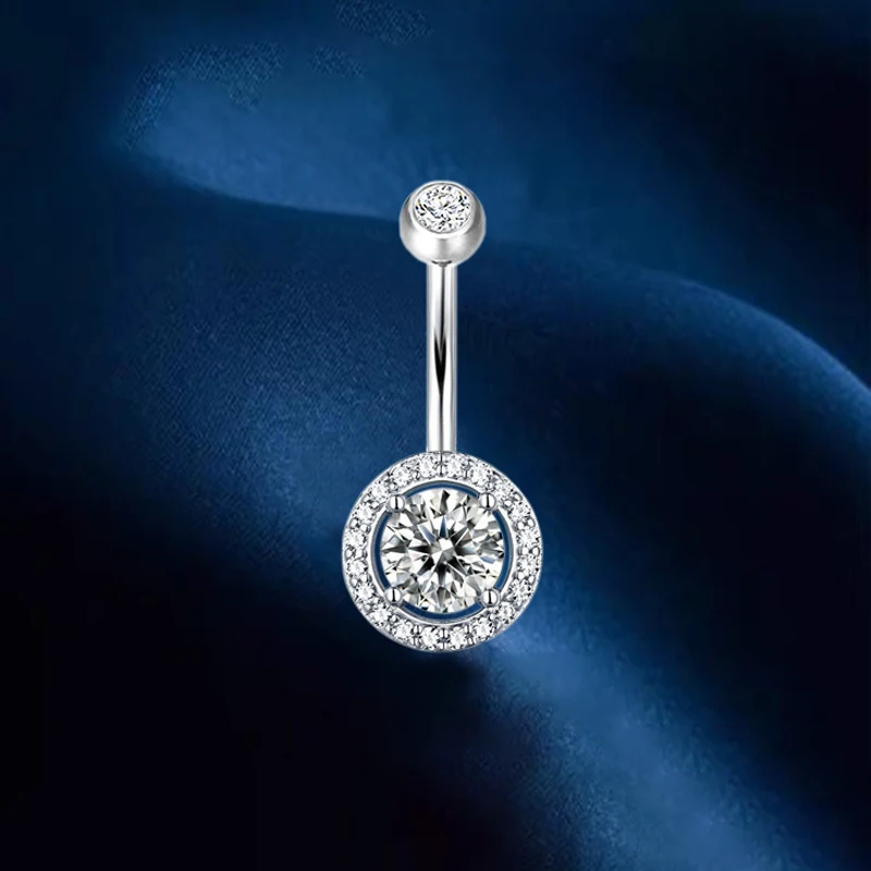 Anéis de umbigo com zircão redondo e prata esterlina 925, piercing fino para a barriga, acessórios para o corpo, joias, barras femininas 6 8 10mm