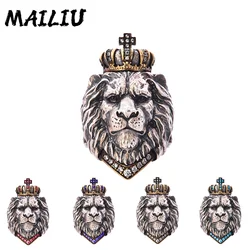 New Retro Crown Lion Domineering Luxury Vintage Men Rings Party Night Club Cubic Zirconia Animal King Lion Rings Jewelry Gifts