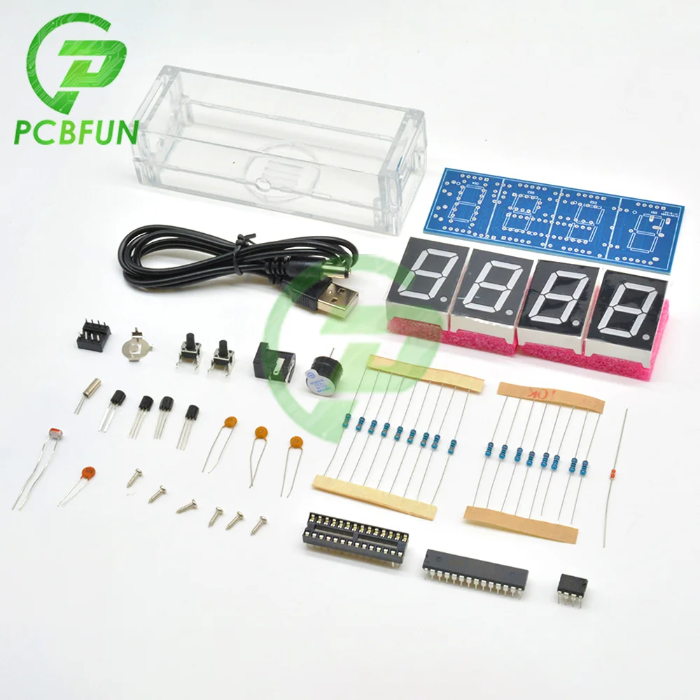 4 Bits Kit DIY LED Digital Electronic Clock with Temperature Thermometer Function Red/Blue/Green/White Display Light