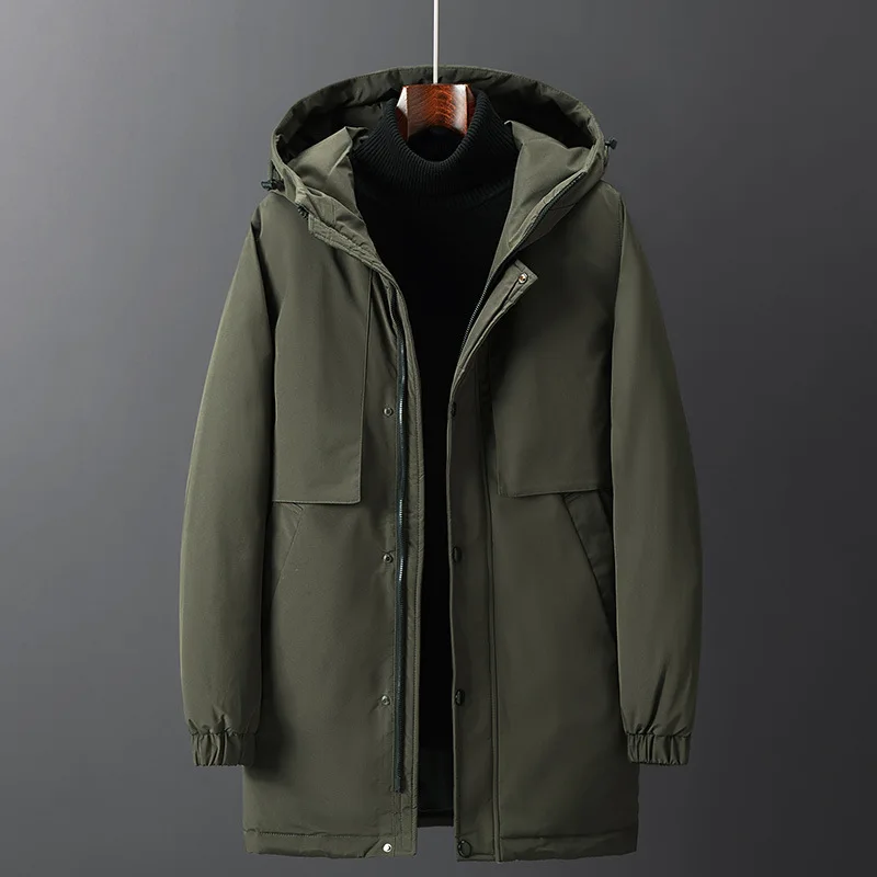 Chaqueta gruesa de alta calidad para hombre, ropa con capucha de longitud media, abrigo de plumón de pato Blanco cálido, abrigos de invierno,