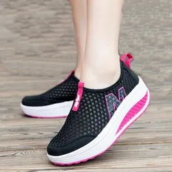 Zapatillas de deporte informales para mujer, zapatos deportivos a la moda con aumento de altura, transpirables, de malla de aire, con cuña oscilante, 2020