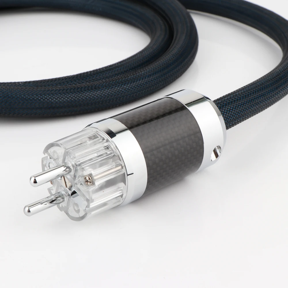 Kabel Daya berlapis perak OFC Hifi AC, kelas atas serat karbon berlapis Rhodium AC EU kabel daya Schuko
