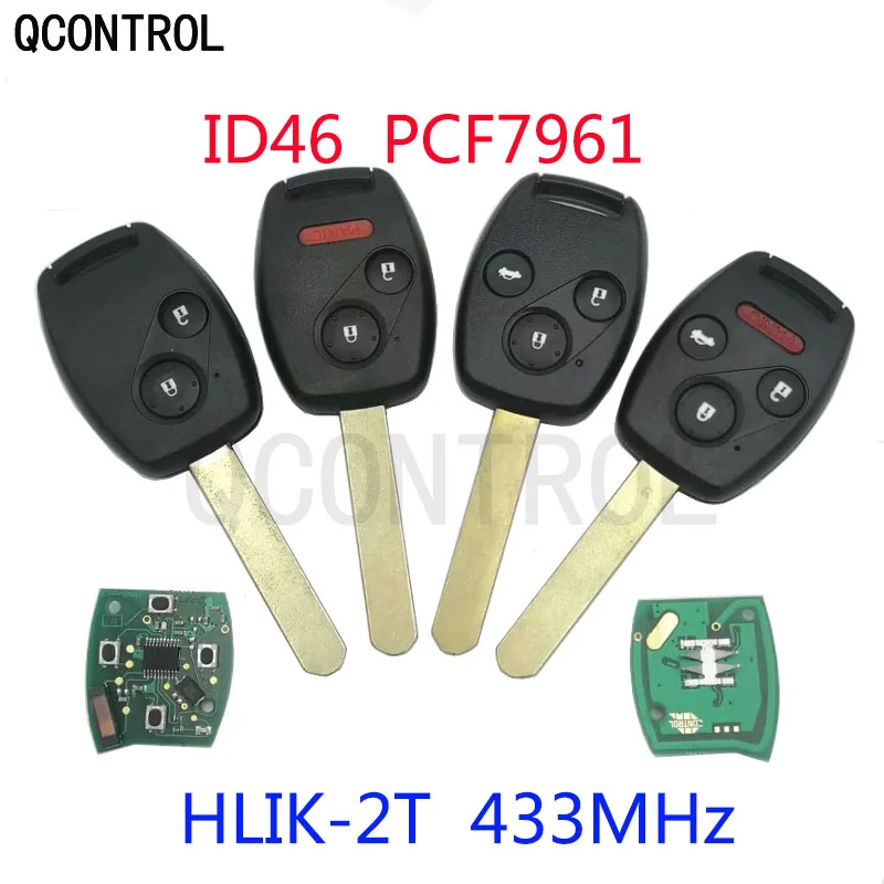 

QCONTROL Car Remote Key 433MHz for Honda HLIK-2T Accord Element Pilot Civic CR-V HR-V Fit Insight City Jazz Odyssey Fleed