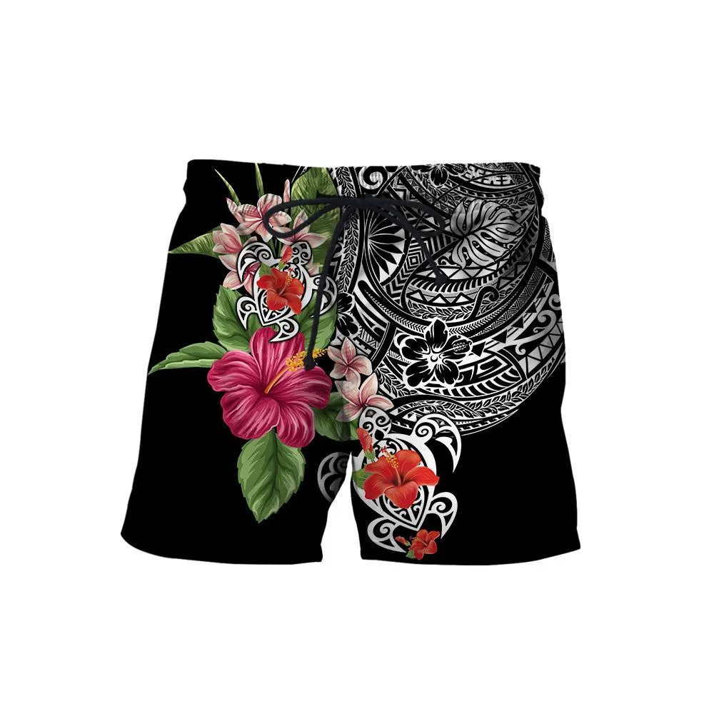 

HX Fashion Sport Shorts 3D Graphics AAmazing Polynesian Turtle Hibiscus Pants Polyester Casual Sportswear Men Clothing