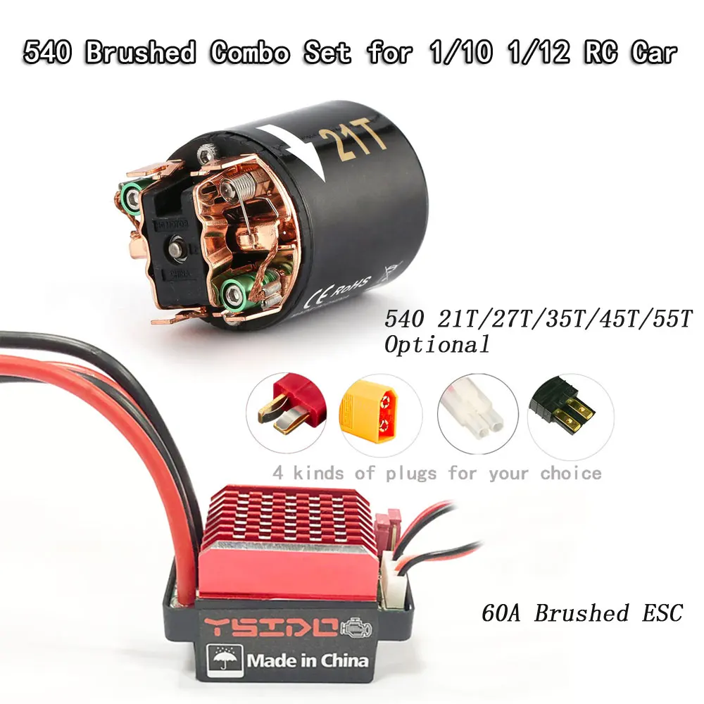 YSIDO 540 21T 27T 35T 45T 55T Brushed Motor 60A ESC for 1/10  1/12 RC Crawler Axial SCX10 AX103007 90046 Traxxas TRX4 D90 MST