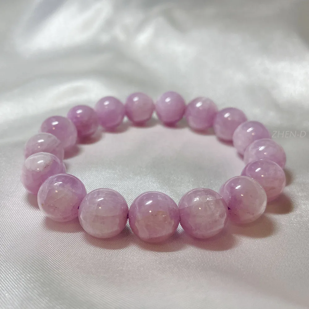 ZHEN-D Jewelry Natural Kunzite Spodumene Purple Crystal Gemstone Beads Bracelet Lavender Color Healing Gift for Woman Girls