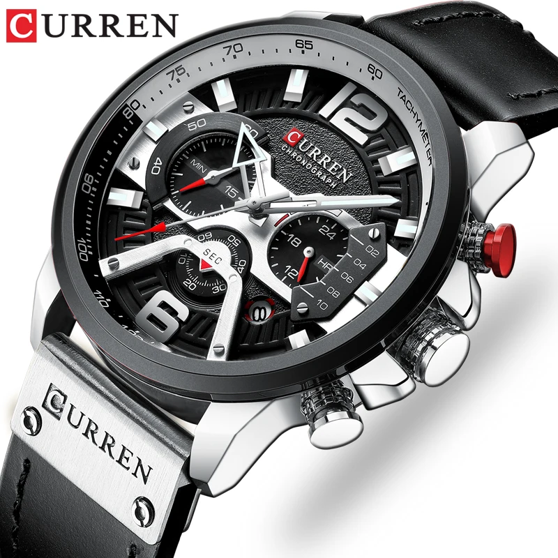 Curren Herren uhren Top Marke Luxus Leder Sport uhr Herren Mode Chronograph Quarz Mann Uhr wasserdicht Relogio Masculino