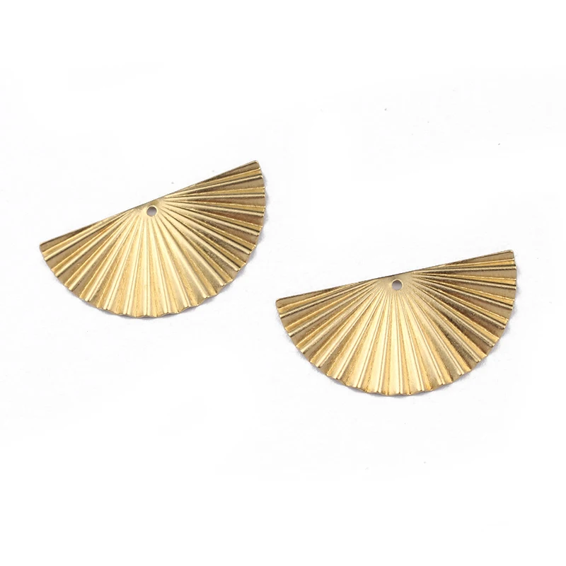 20pcs Raw Brass 28x14mm Half Round Fan Shaped Leaf Charm Pendant For Handmade Hanging Jewelry Findings Making Earrings Supplies