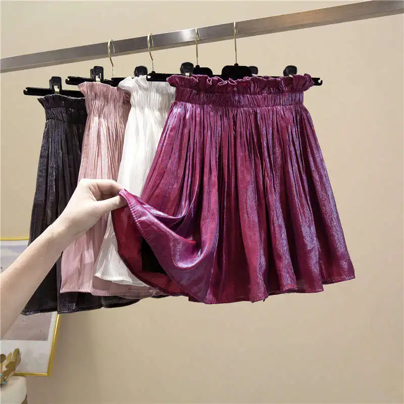 

Fashion Elastic Waist Chiffon Pleated Skirt Women Plus Size Elegant Short Mini Skirts Women Purple White Sexy Summer Skirt C7184