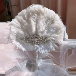 PEORCHID-abanico de plumas personalizado, ramo de novia de avestruz, estilo del gran Gatsby de 1920, de cristal ostentoso, para boda