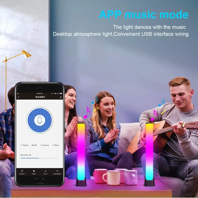 Barras de luz LED inteligentes Tuya, RGB, Bluetooth, música, ritmo, luz de atmósfera activada por voz, 10 escenas y 4 modos de música a través de Gvvoo Home