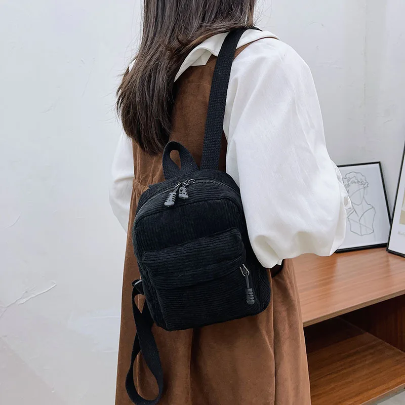 Mini Corduroy Backpack Fashion Women Backpack Pure Color Women Winter Backpack Teenger Girl Phone Bags Female Fashion Bagpack