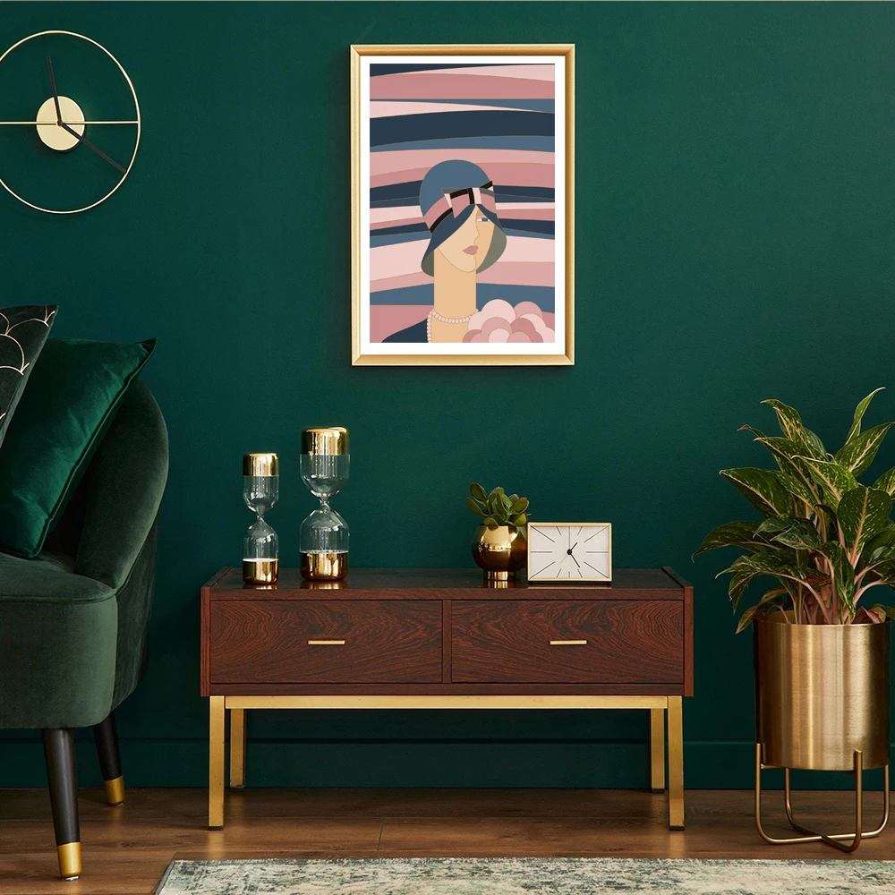 Art Deco Poster, Colourful Canvas Painting, Hat Woman Wall Picture,Modern Minimalis Home Decoration