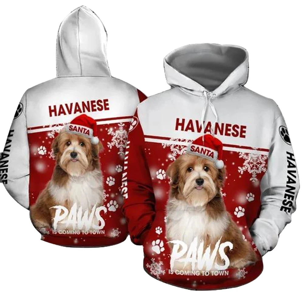 

HX Havanese Hoodies Men 3D Graphic Dogs PAWS Christmas Hoodie Pets Animals Pullovers Tops Harajuku Sweatshirts Men Clothing