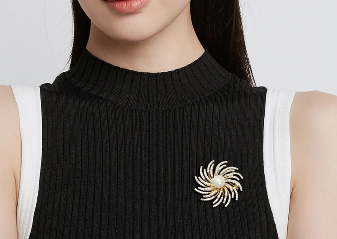 Sun Flower High-end Luxury West Artificial zircon Lapel pins Unusual Women's brooch Fashion Jewelry