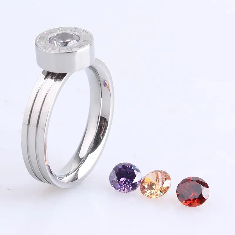 wedding rings Rome number Change Four color zircon 316L Stainless Steel finger rings for women wholesale