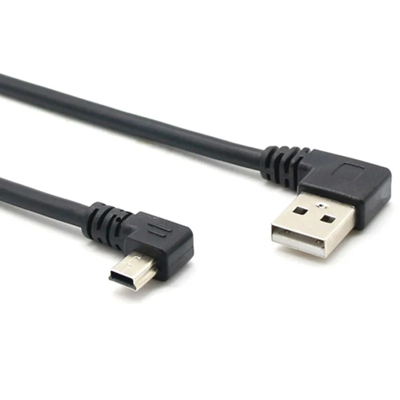 0.25m Left right  Mini USB B Type 5pin Male 90 Degree Left Angled to USB 2.0 Male Data Cable Black Color