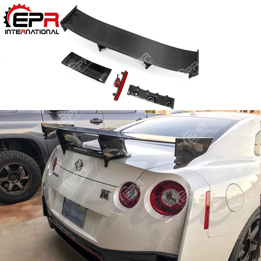 

For Nissan R35 GTR Carbon Fiber Rear Spoiler (Included Lights) NSMO Style GT Rear Wing For GTR R35 Body Kit Tuning Bodykits