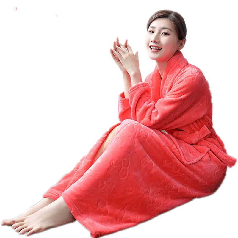 

Long flannel nightgown women's bathrobe winter large size coral fleece pajamas winter can be worn outside the bathrobe A849