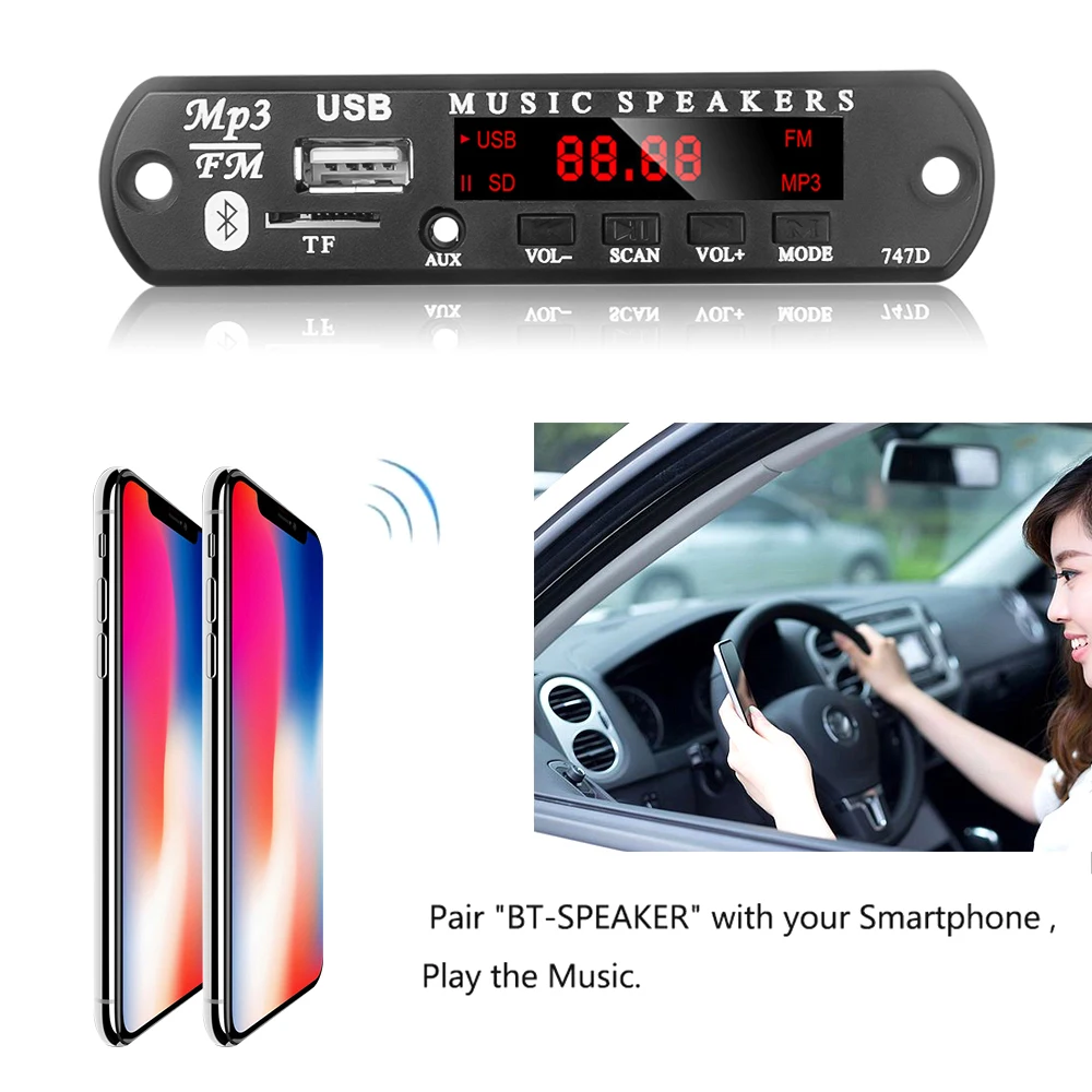 لوحة فك تشفير مشغل MP3 12 فولت من KEBIDU لوحة بلوتوث 5.0 6 واط وحدة راديو FM للسيارة تدعم TF USB AUX FM مضخم صوت 2*3 واط