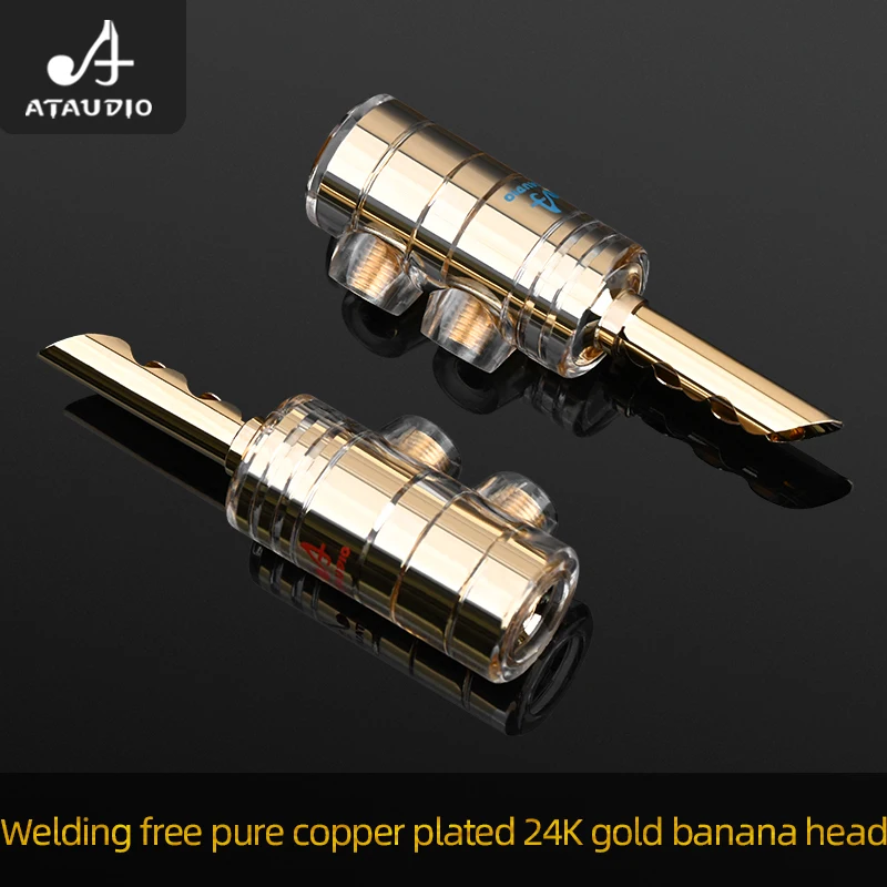 8PCS HIFI Banana plug pure Copper 24K Gold Plated  4mm Banana connector Male Speaker plug for audio PA CD plug