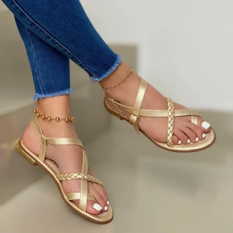 Summer Women Flat Sandals Fashion Buckle Strap Open Toe Beach Casual Women\'s Shoes Flats Pus Size Ladies Sandals