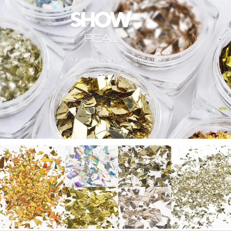 Nail Art Jewelry Glass Shards New Irregular Gold Foil Tin Foil Symphony Nail Sequins Reflective Sticker T1750