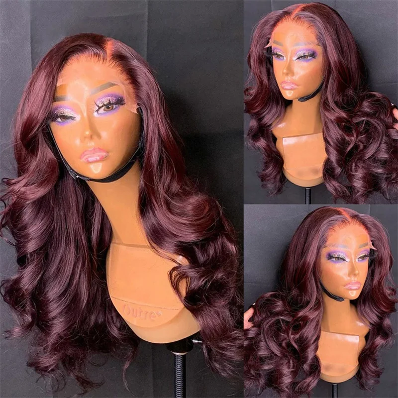 

Changjin 13x6 Lace Front Human Hair Wigs With Baby Hair Dark 99J Lace Wigs For Women Brazilian Remy Human Hair Glueless Wigs