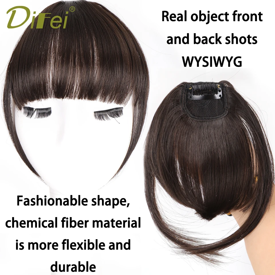 DIFEI-flequillo sintético para mujer, extensión de cabello Natural con flequillo falso, pinzas para el cabello, color negro