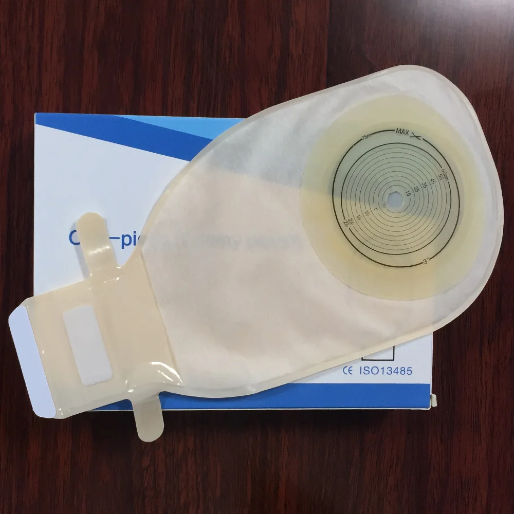 Wholesale 20 Pcs Colostomy Bags with Hook & Loop Max Cut 75mm Hole Ostomy Bags Skin Color Colostomy Bag Supplies Customized