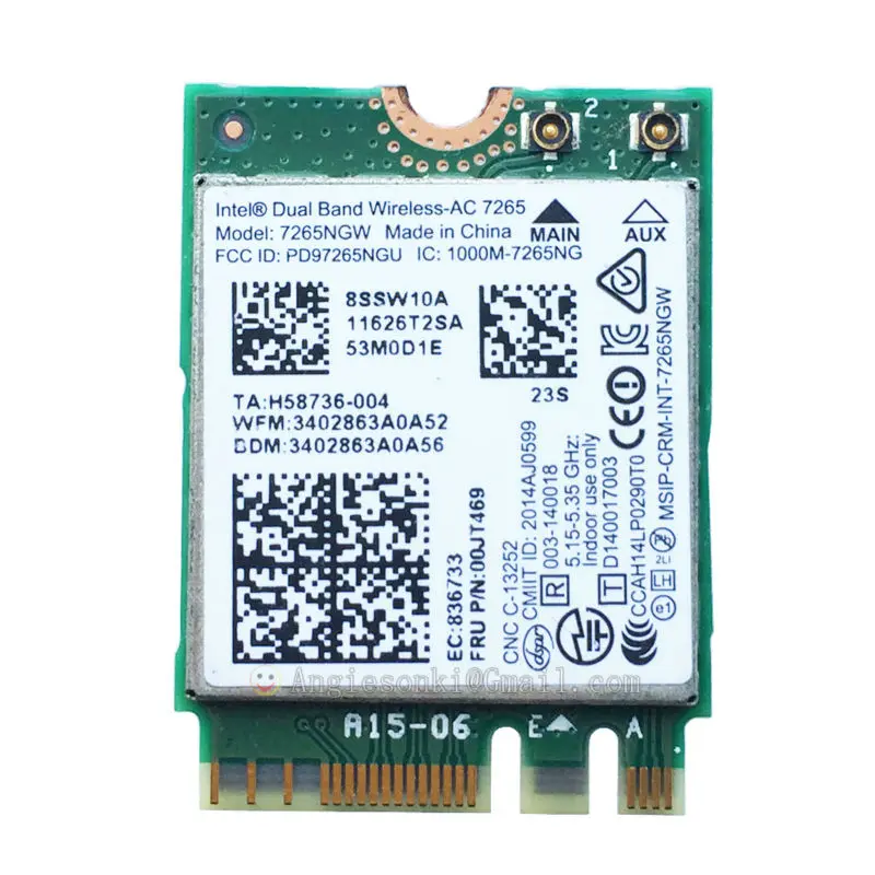 

Dual Band Wireless-AC 7265 7265NGW FRU 04X6030 NGFF Bluetooth Wlan Card for Intel 7265AC 867Mbps CARD THINKPAD E450 E450C E550